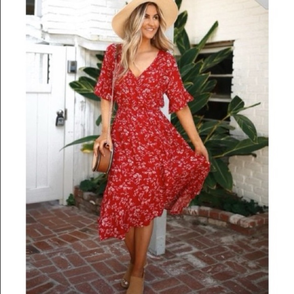 Faux Wrap Floral Midi Dress